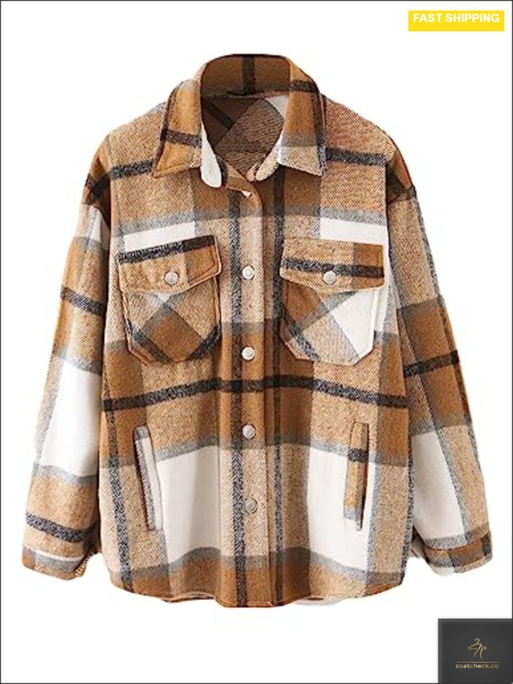 Women's Wool Blend Plaid Flannel Shacket Button Down Jacket Coat